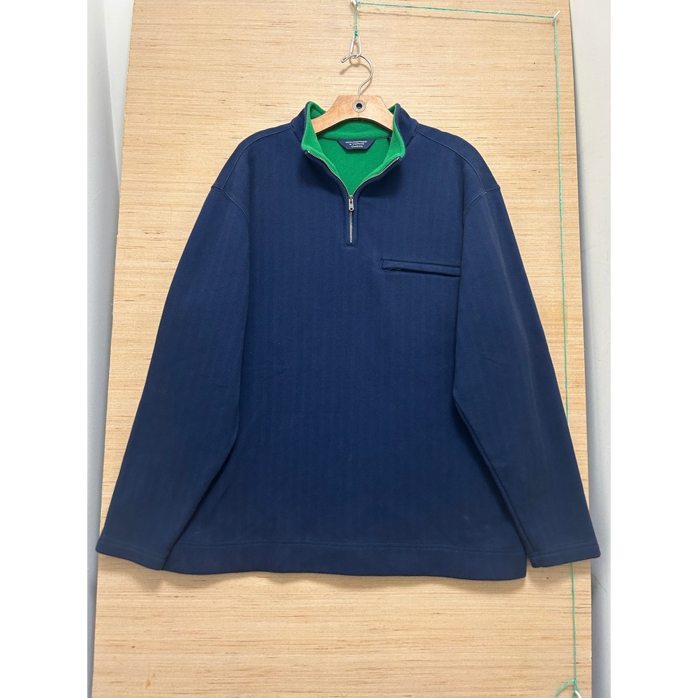 Roundtree & Yorke Outdoors Mens Large Navy Blue Green 1/4 Zip Pullover Sweater